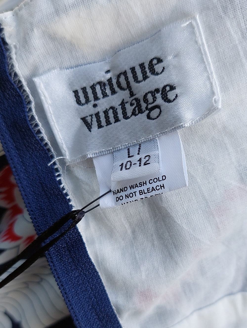 Unique Vintage Halter Crane Button Navy White Midi Dress Sz L - Picture 14 of 15